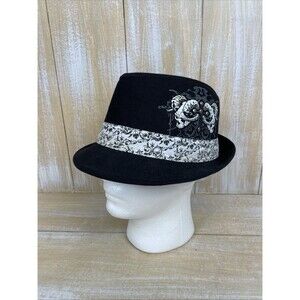 Granule Plaid Skull Cross Canvas Fedora Hat Gothic Punk Black & White Unisex OS